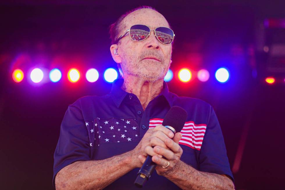 Lee Greenwood performs during the South Point 400 NASCAR Cup Series race at the Las Vegas Motor ...