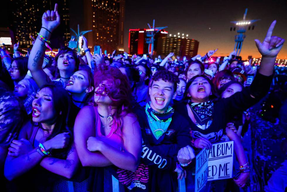 Festival attendees jam out to A Day To Remember during the When We Were Young music festival at ...