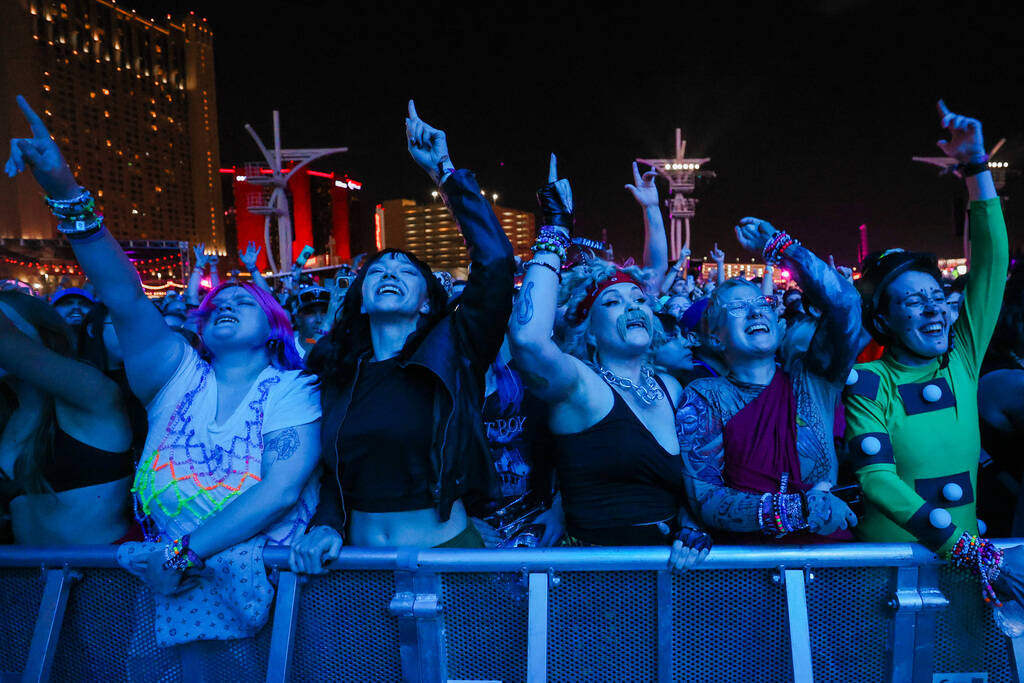 Festival attendees sing along to Jimmy Eats World during the When We Were Young music festival ...