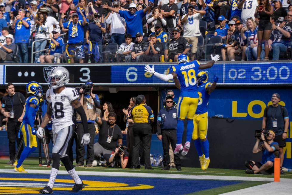 Los Angeles Rams running back Kyren Williams (23) celebrates his touchdown with Los Angeles Ram ...