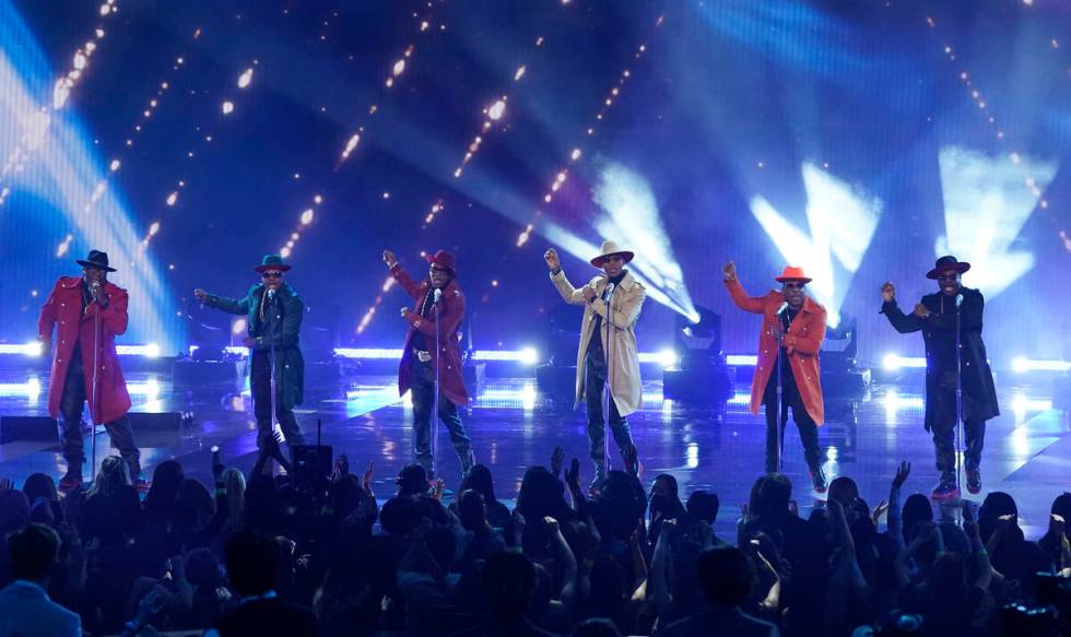 Bobby Brown, from left, Ricky Bell, Ralph Tresvant, Ronnie Devoe, Michael Bivins and Johnny Gil ...