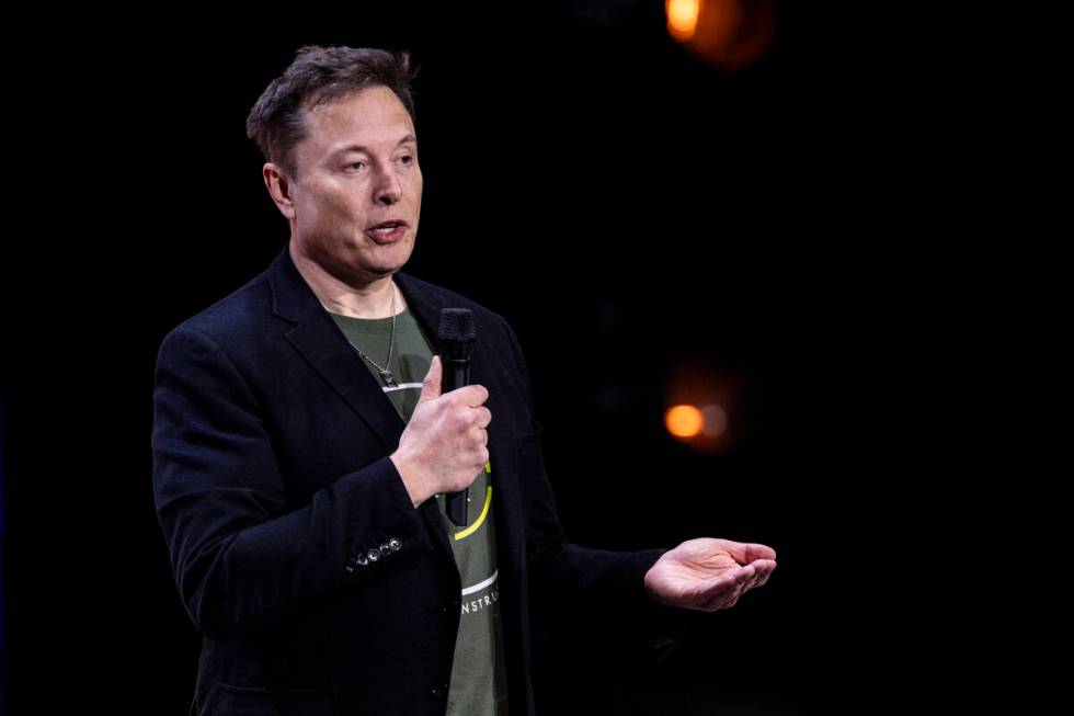 Elon Musk speaks at Life Center Church in Harrisburg, Pa., Saturday, Oct. 19, 2024. (Sean Simme ...