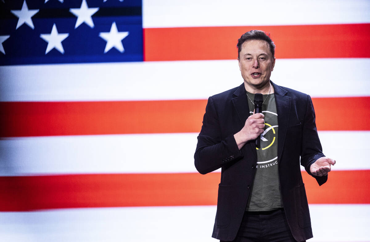 Elon Musk speaks at Life Center Church in Harrisburg, Pa., Saturday, Oct. 19, 2024. (Sean Simme ...