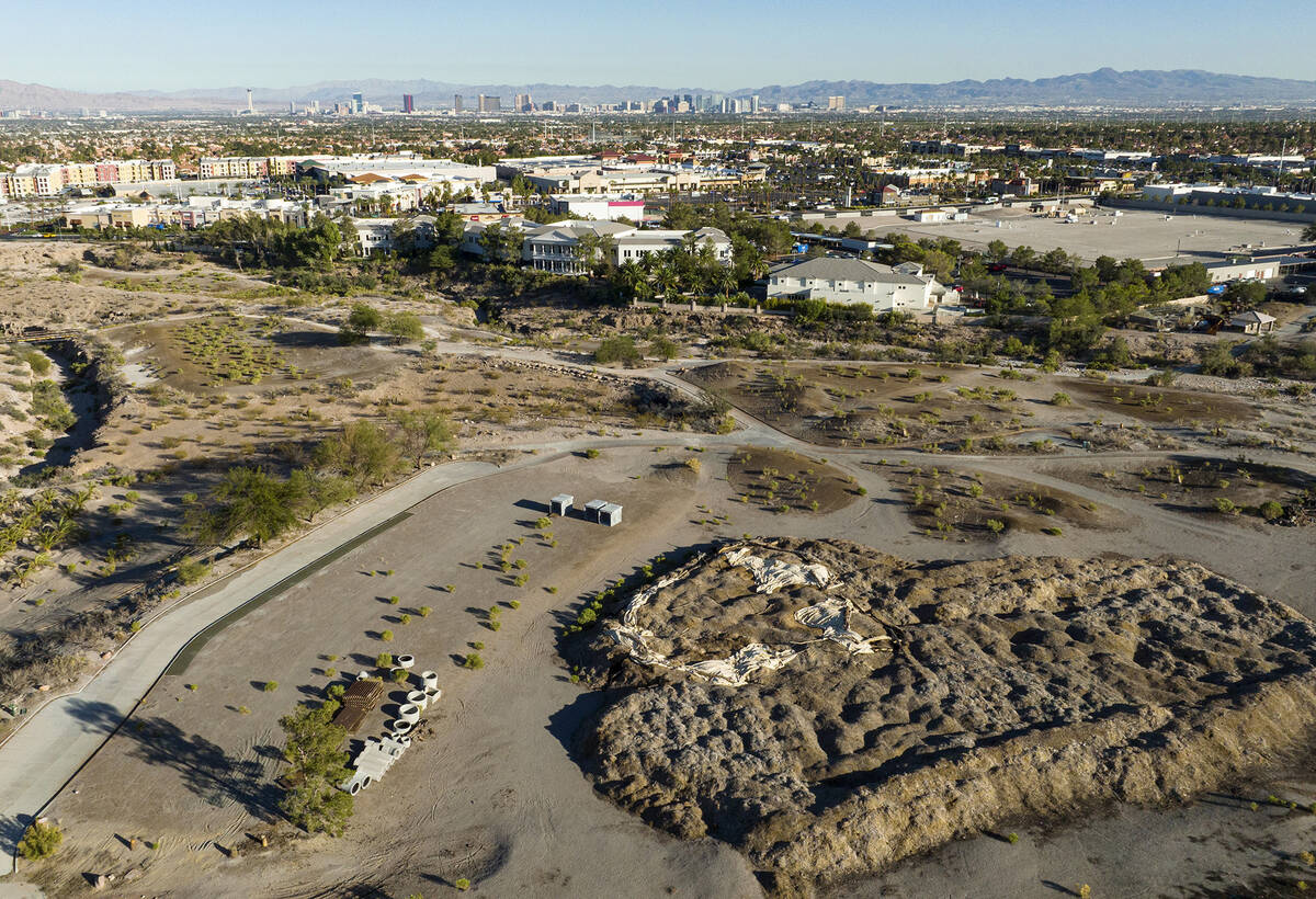 An aerial view of the shuttered Badlands Golf Course, on Tuesday, Oct. 22, 2024, in Las Vegas. ...