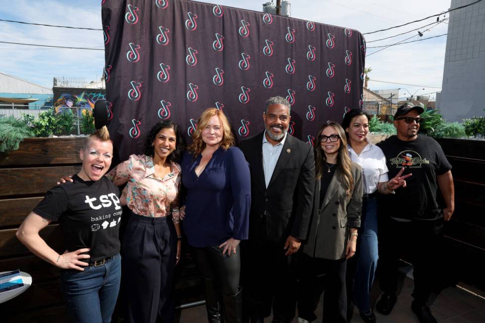 Rep. Steven Horsford, D-Nev., center, poses with TikTok small business owners and content creat ...