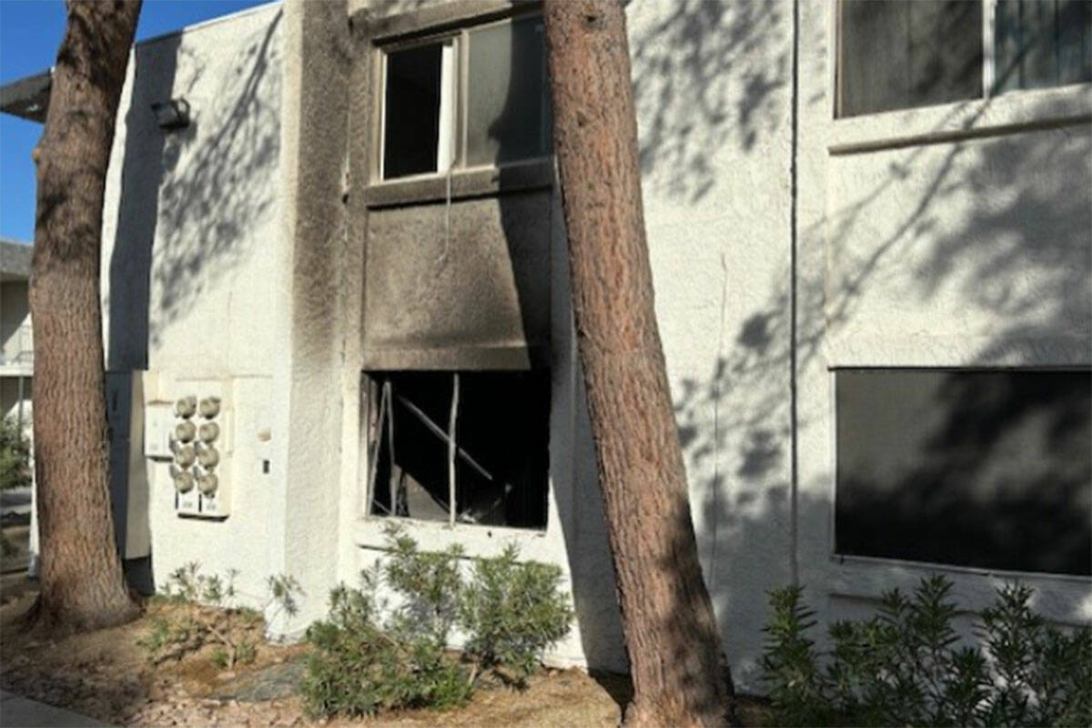 A fire burned a first floor apartment unit at 3800 Wynn Road on Monday, Oct. 21, 2024, leaving ...