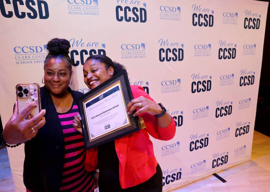 Hancock Elementary School Principal Frances Lucero, right, and Assistant Principal Sarah Donald ...