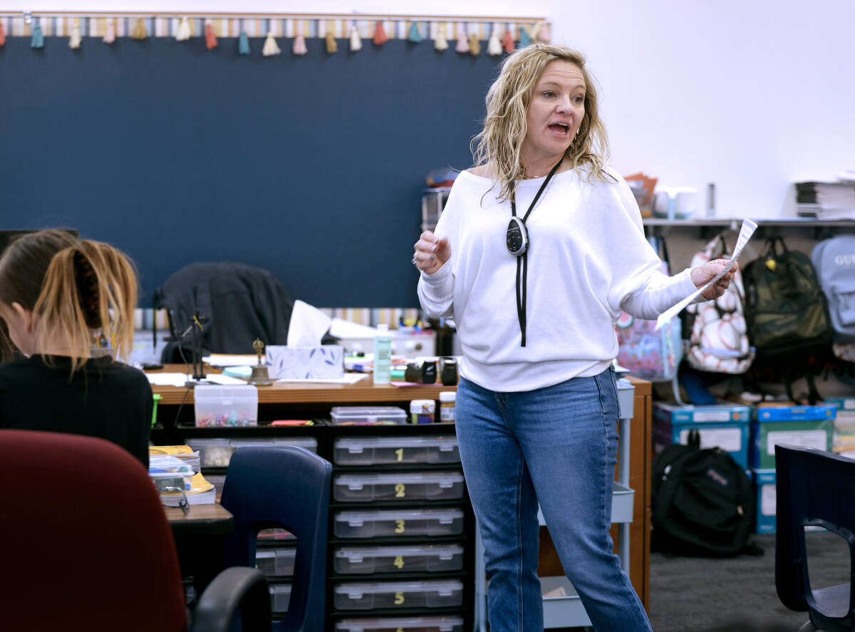 Lee Antonello Elementary School 5th grade teacher Nicole Martin talks to her class at the Las V ...