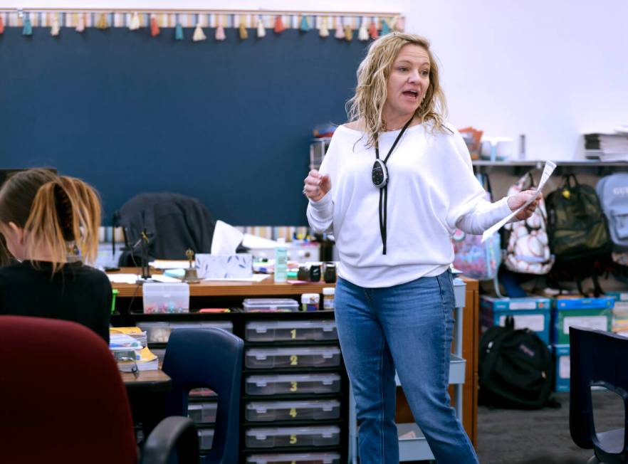 Lee Antonello Elementary School 5th grade teacher Nicole Martin talks to her class at the Las V ...