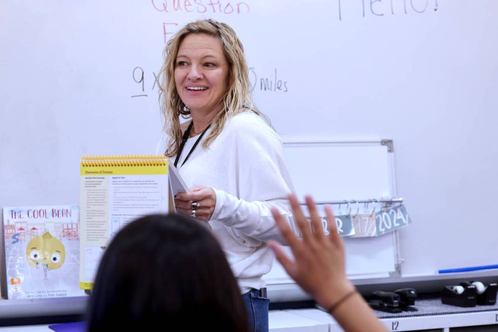 Lee Antonello Elementary School 5th grade teacher Nicole Martin talks to her class at the Las V ...