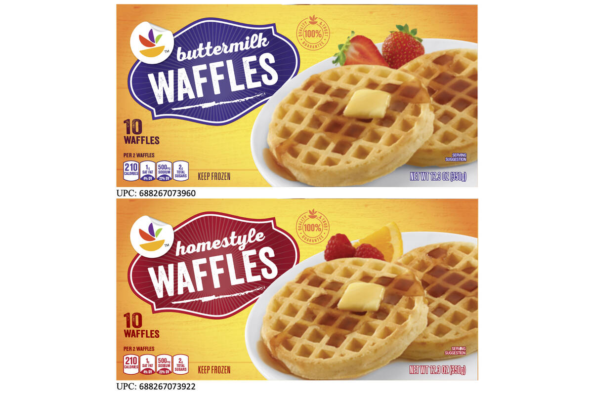 This image provided by TreeHouse Foods, Inc., shows the packaging of two styles of waffles, amo ...