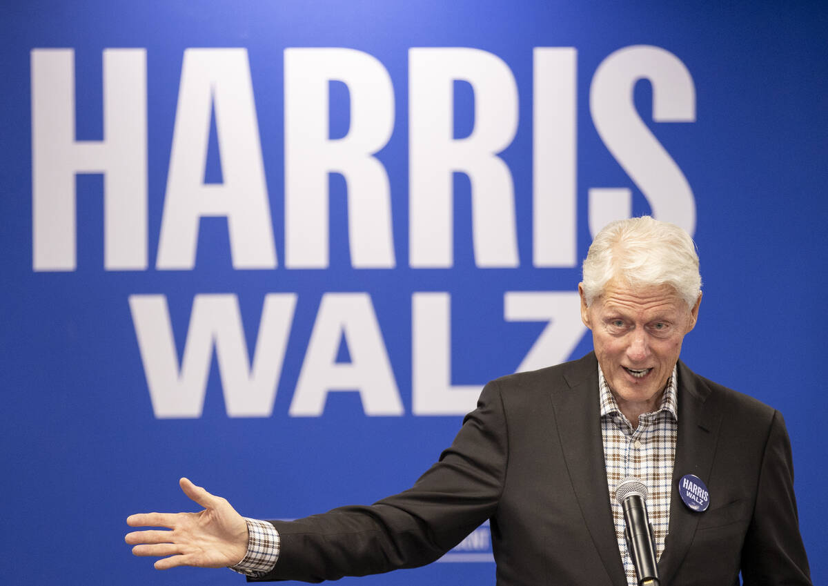 Former President Bill Clinton speaks during a Harris-Walz campaign stop at the Doolittle Commun ...