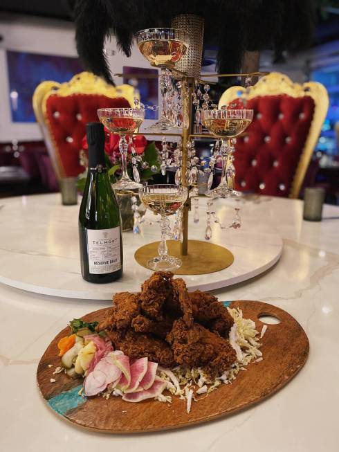 Fried chicken with Champagne at Palate restaurant in the Arts District of Las Vegas. (Palate)