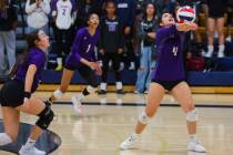 Durango defensive specialist Vivian Rankin (4) hits the ball during a volleyball match between ...