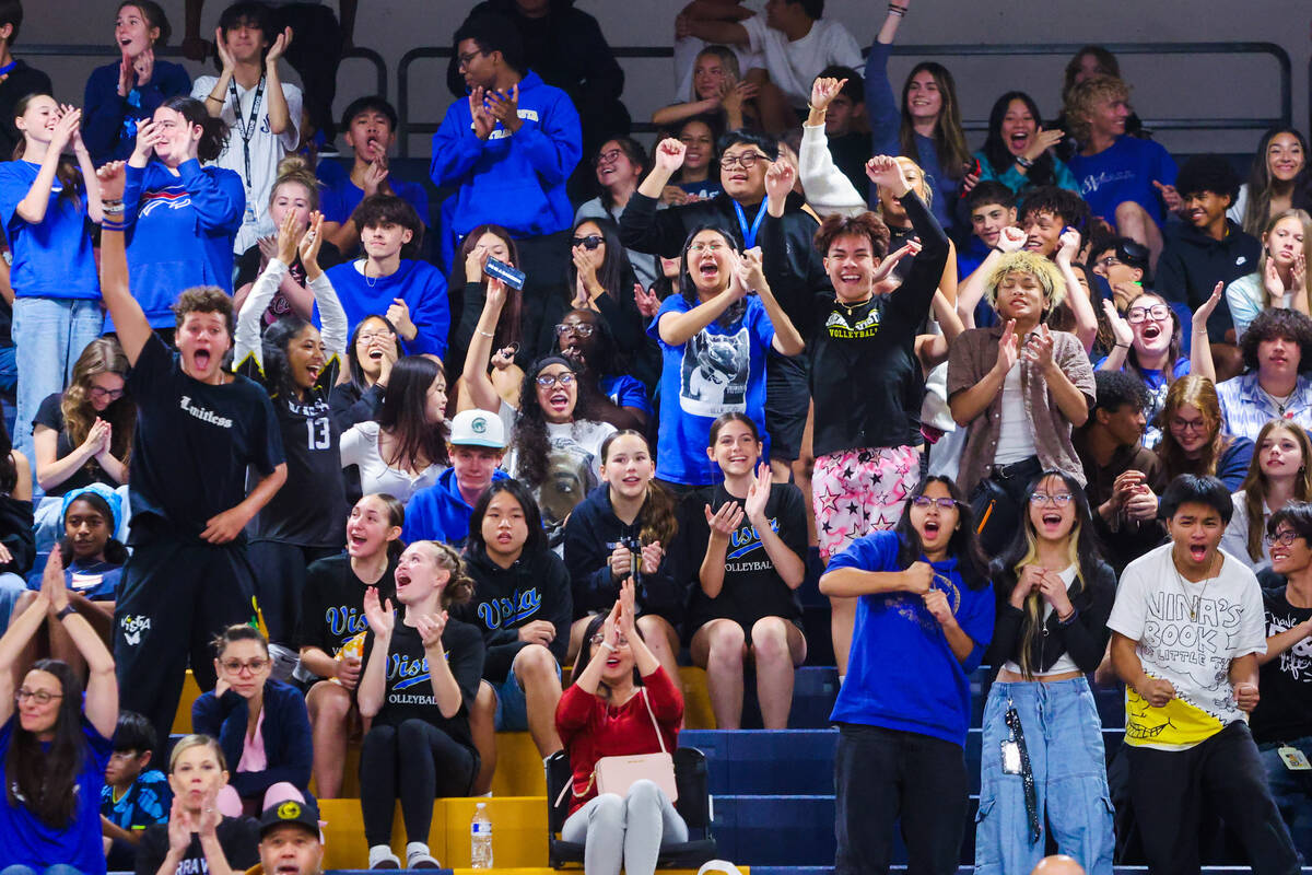 The Sierra Vista student section cheers during a volleyball match between Durango and Sierra Vi ...