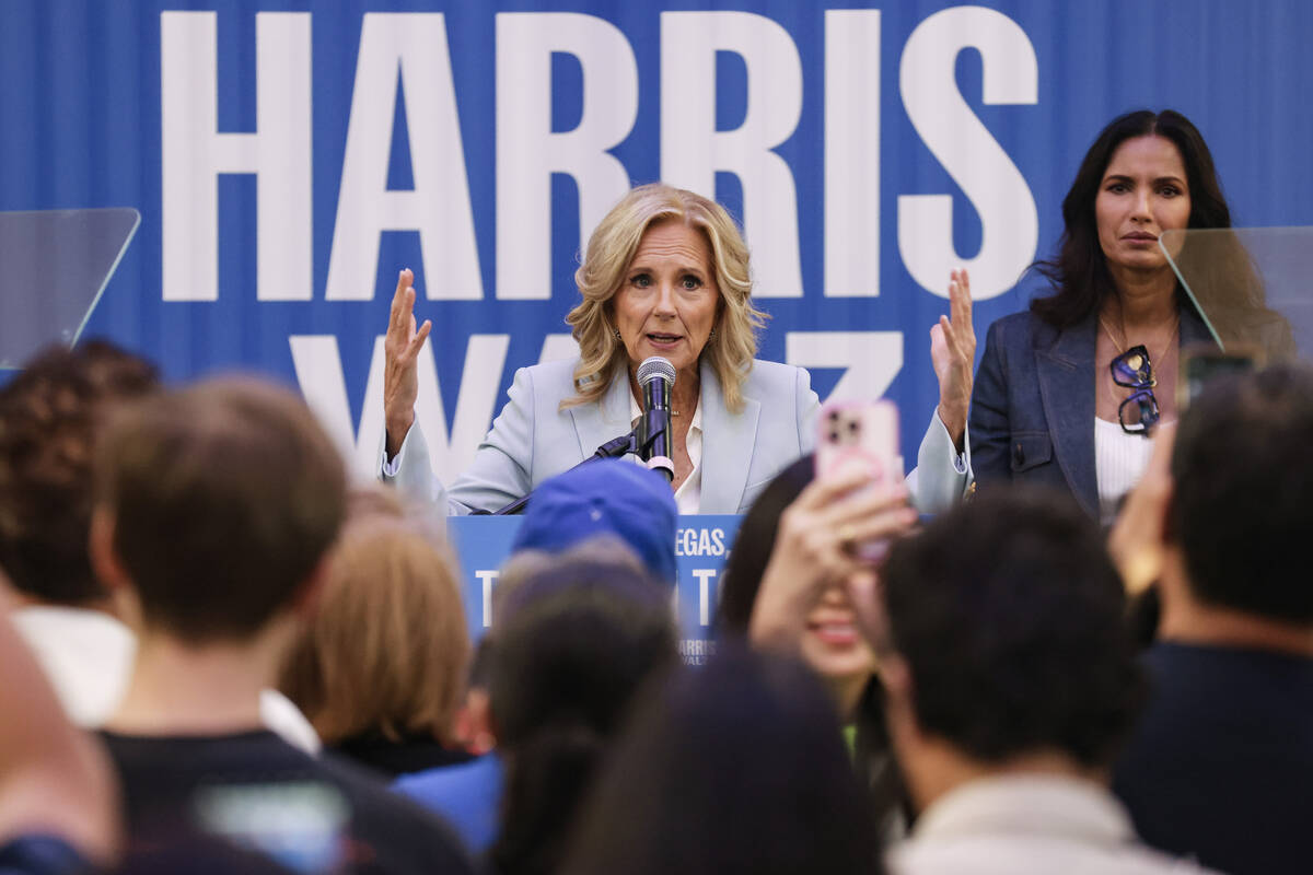 First lady Jill Biden addresses the audience at a Biden-Harris campaign event at Xiao Long Dump ...