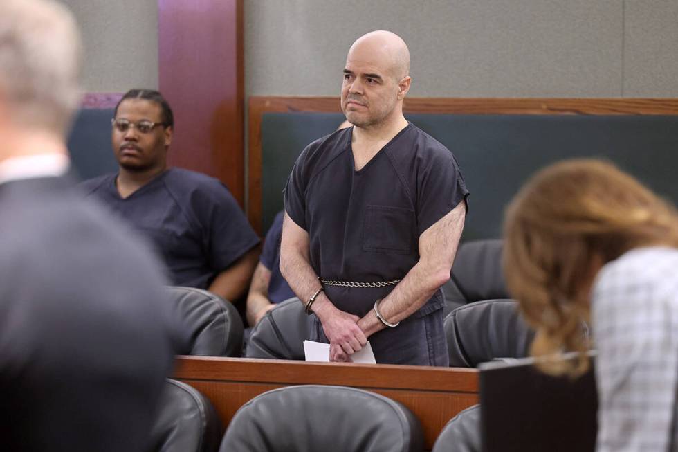 Robert Telles reacts in the courtroom to his sentencing at the Regional Justice Center in Las V ...