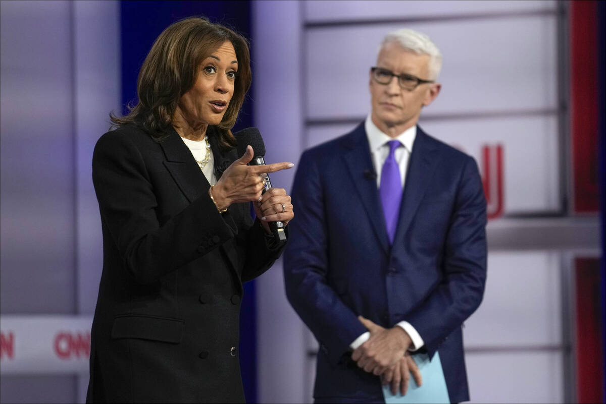 Democratic presidential nominee Vice President Kamala Harris speaks during a CNN town hall in A ...