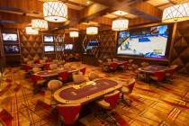 Sahara Las Vegas' poker room on Tuesday, June 16, 2020, in Las Vegas. (Benjamin Hager/Las Vegas ...