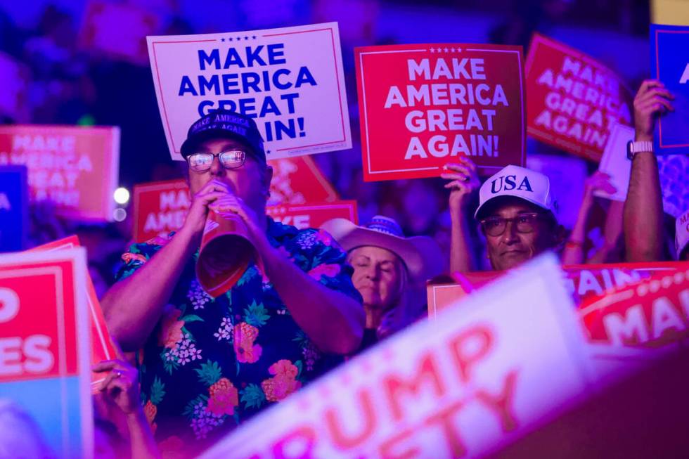 Supporters cheer as they wait for Republican presidential nominee former President Donald Trump ...