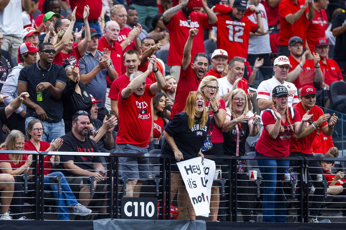 UNLV fans cheers another score against the Fresno State Bulldogs during the first half of their ...