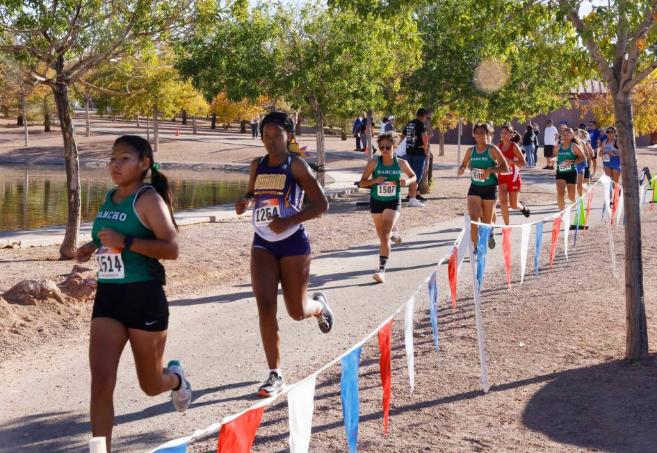 Runners of the 4A Mountain girls cross country meet compete at Veterans Memorial Park, on Frida ...