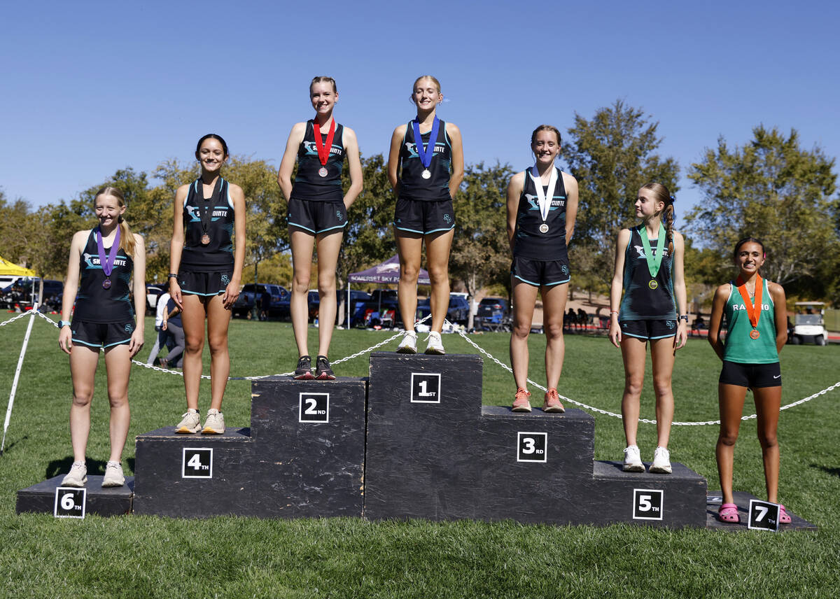 (Left to right) The 4A Desert girls cross country region meet winners Samantha Hulet, Olivia Wh ...