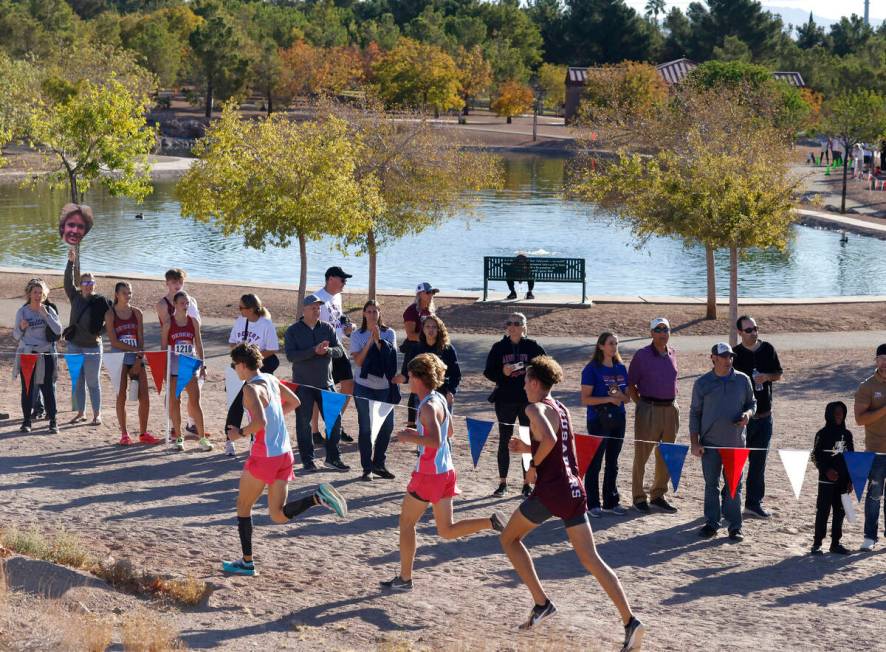 Fans watch the 5A Southern boys cross country region meet at Veterans Memorial Park, on Friday, ...