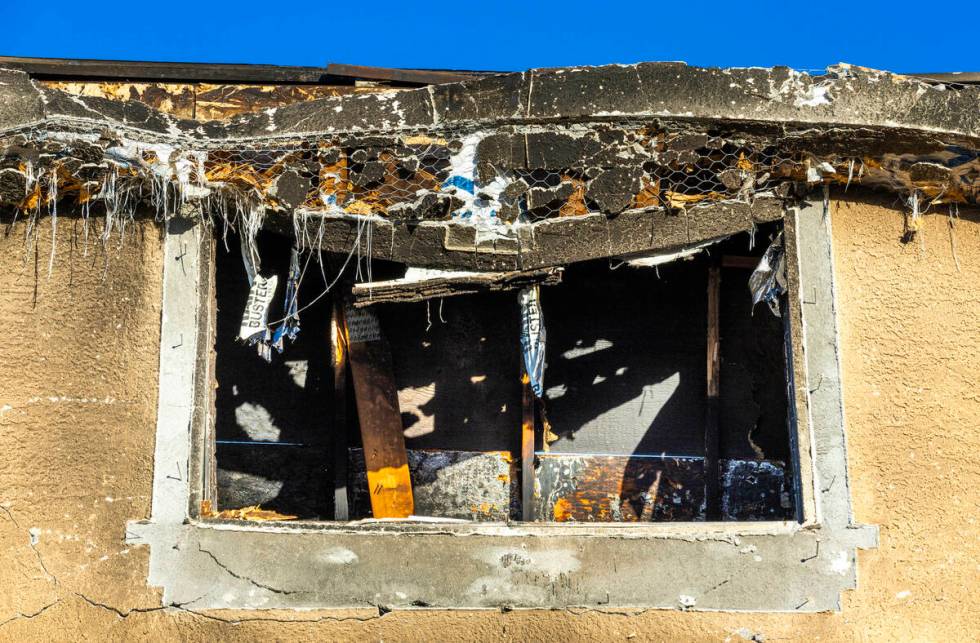 Damage at the top exterior of fatal house fire at 8332 Langhorne Creek Street on Friday, Oct. 2 ...