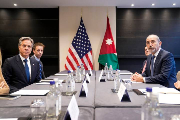 U.S. Secretary of State Antony Blinken meets with Jordanian Foreign Minister Ayman Safadi in Lo ...