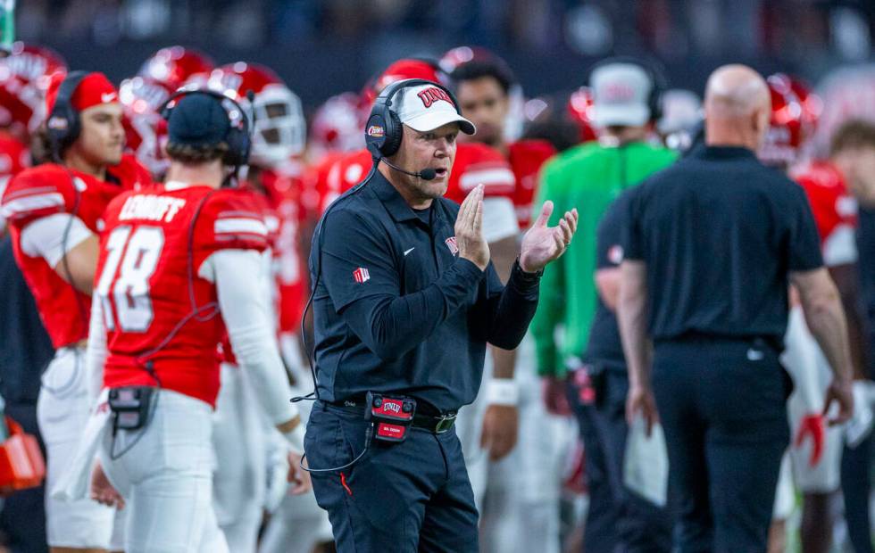 UNLV head coach Barry Odom applauded his teams effort against the Boise State Broncos during th ...