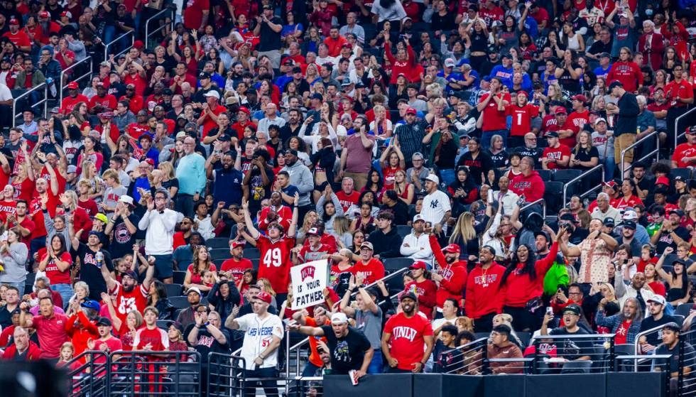 UNLV fans celebrate a touchdown against the Boise State Broncos during the second half of their ...