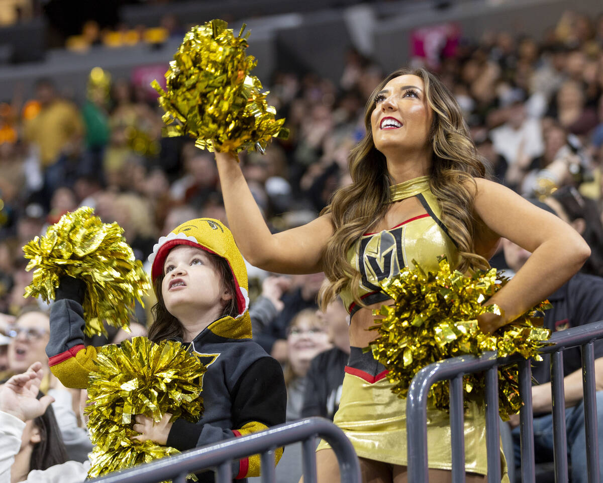 Golden Knights fans and cheerleaders shame a San Jose Sharks player after a penalty is called d ...