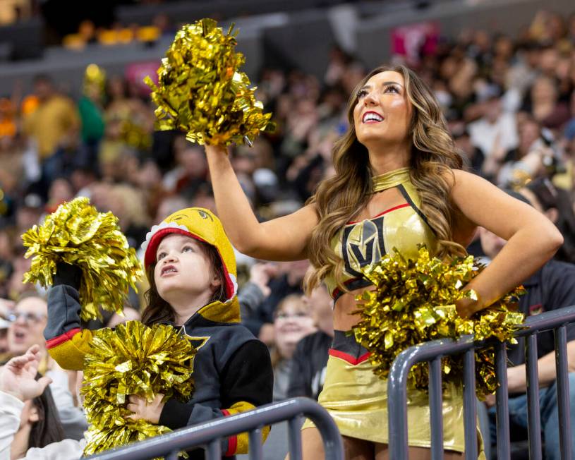 Golden Knights fans and cheerleaders shame a San Jose Sharks player after a penalty is called d ...