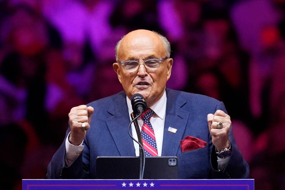 Rudy Giuliani speaks before Republican presidential nominee former President Donald Trump speak ...