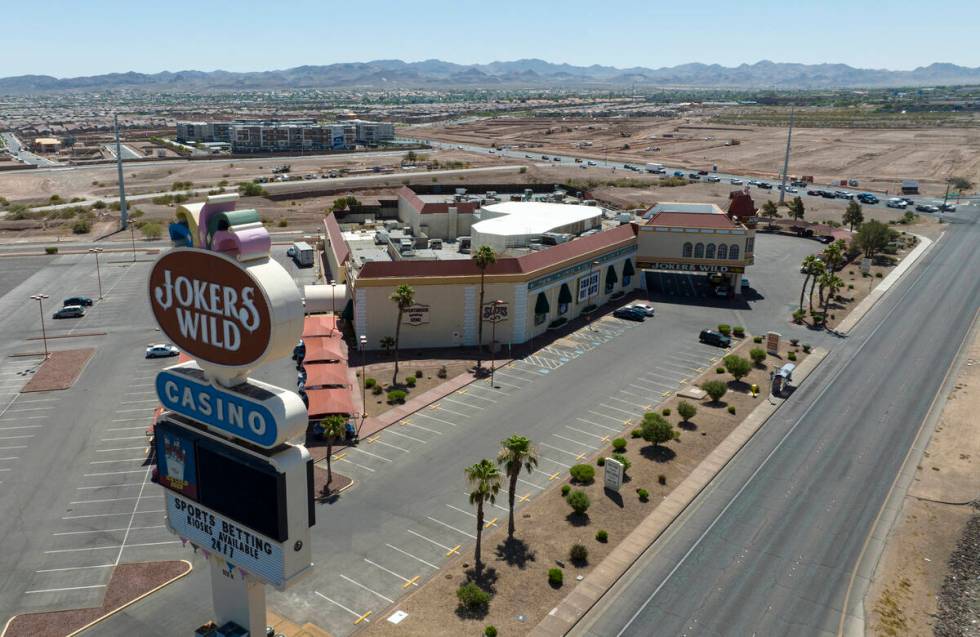 This is an aerial view of Joker's Wild casino on Boulder Highway and the Cadence housing develo ...