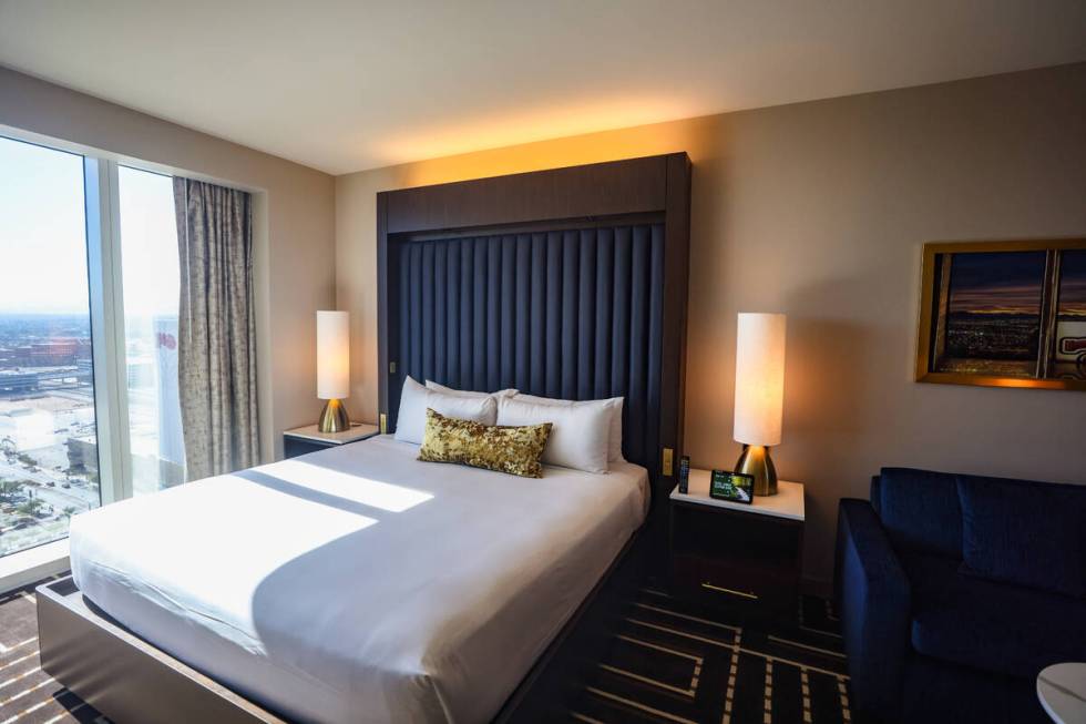 The standard room, with a king-sized bed, at Circa in Las Vegas, Monday, Oct. 28, 2024. The dow ...