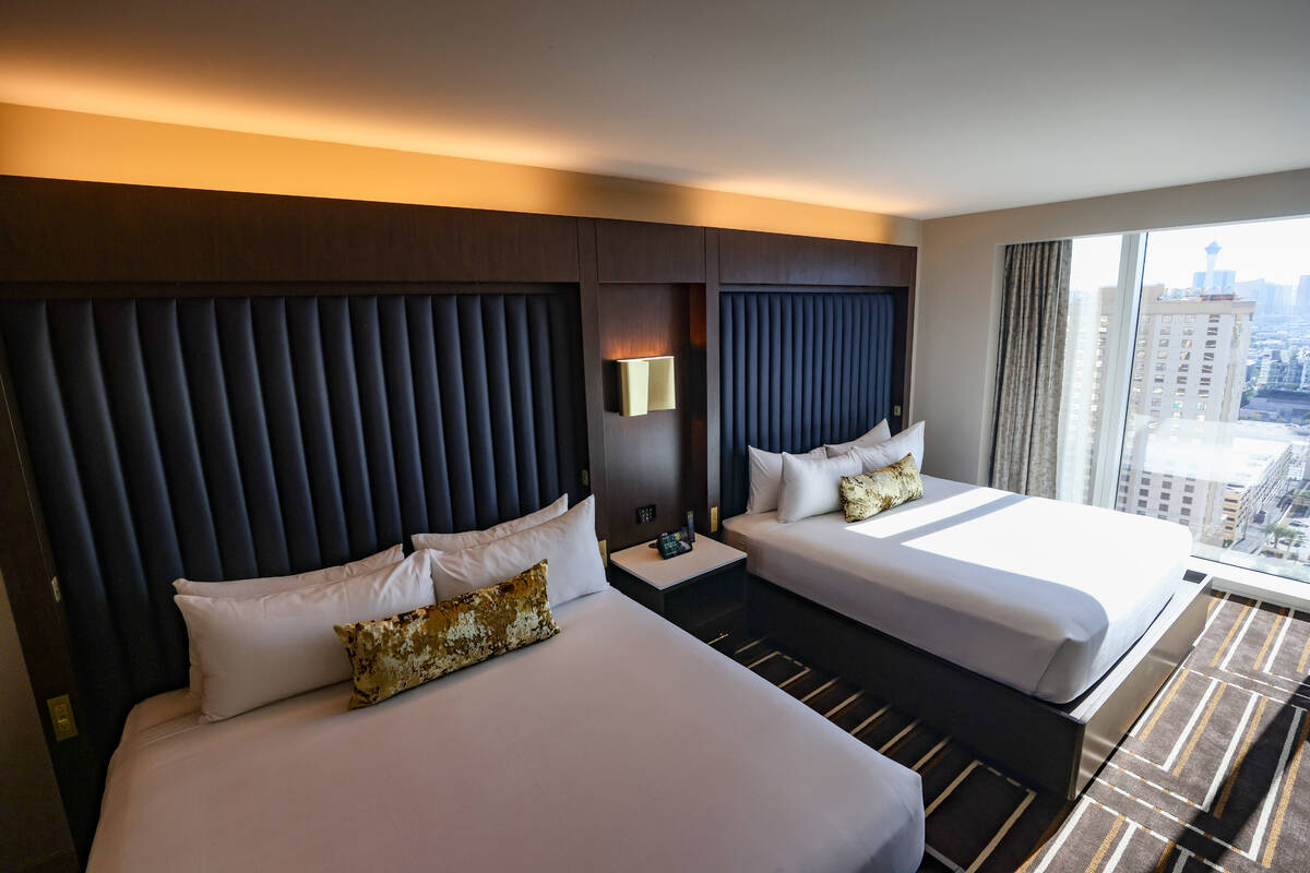 A standard double king room at Circa in Las Vegas, Monday, Oct. 28, 2024. The downtown hotel-ca ...