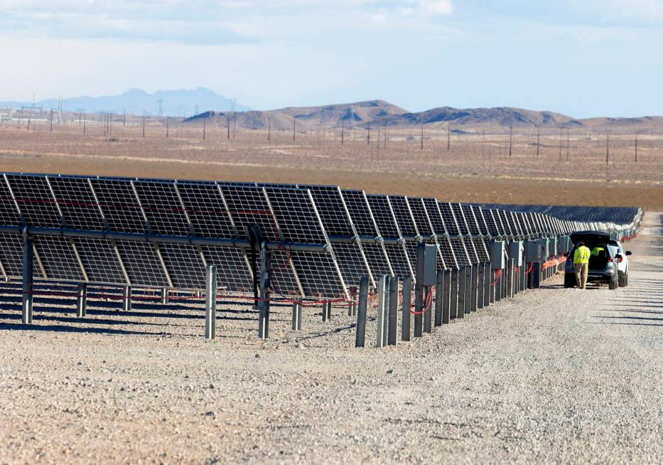 Solar panels are seen at the Harry Allen Power Plant on Tuesday, Oct. 29, 2024, in Las Vegas. N ...