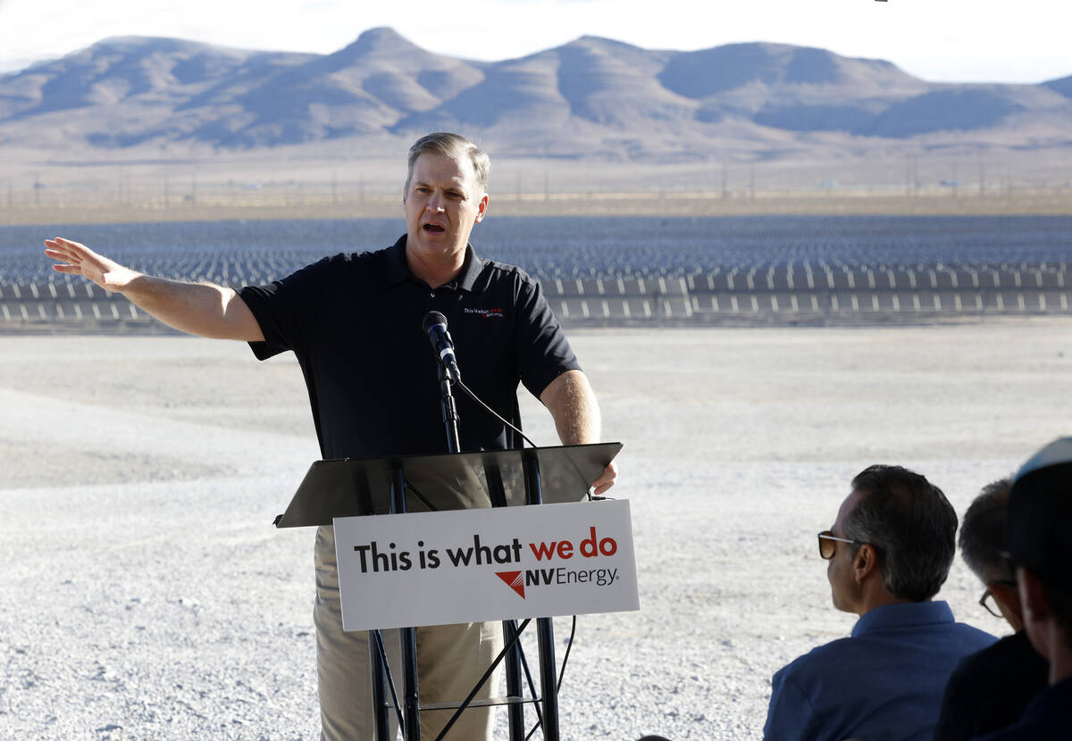 Doug Cannon, president and CEO of NV Energy, speaks at the Harry Allen Power Plant on Tuesday, ...