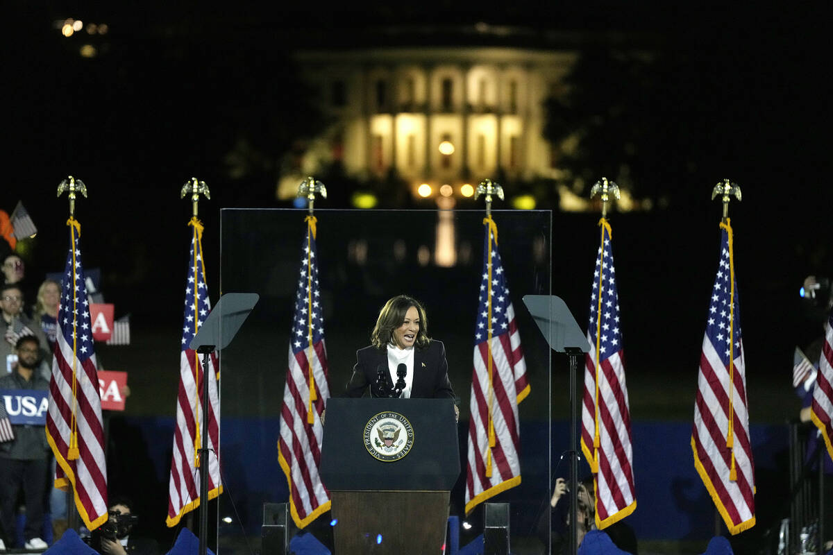 Democratic presidential nominee Vice President Kamala Harris speaks during a campaign rally on ...