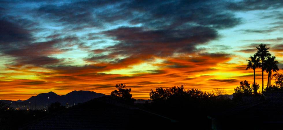 The sun rises in the east over Las Vegas on Thursday, Oct. 31, 2024. (L.E. Baskow/Las Vegas Rev ...