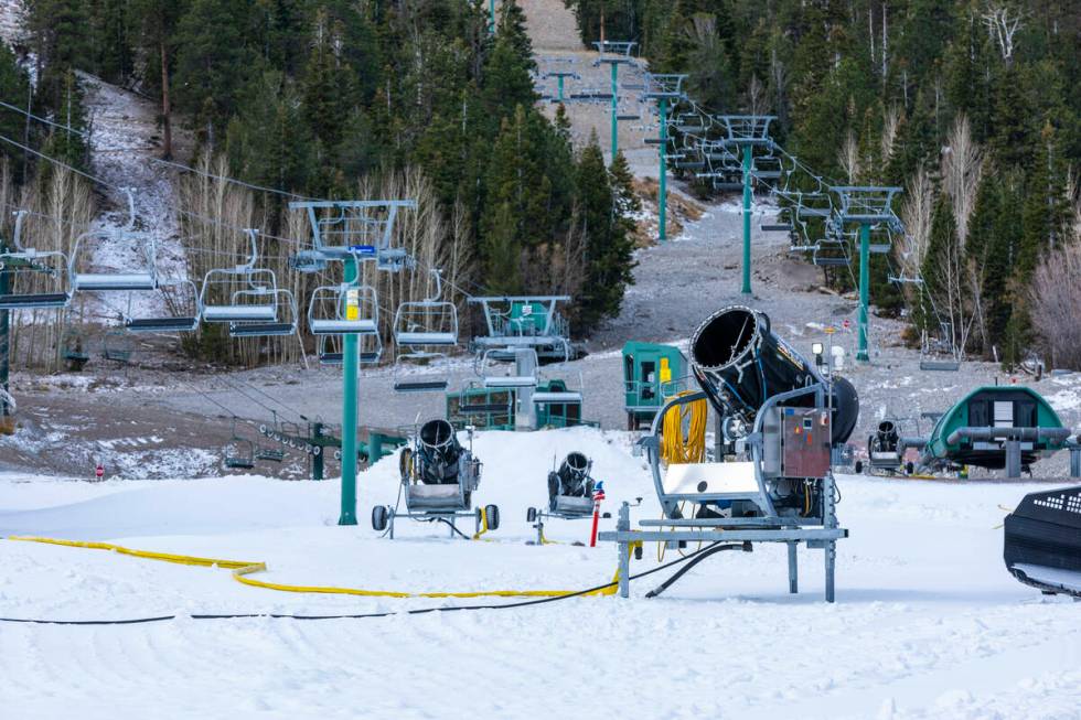 Operations staff are now making snow at Lee Canyon on Thursday, Oct. 31, 2024, on Mount Charles ...