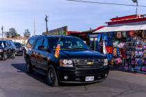 The motorcade for Vice President Kamala Harris makes a stop to chat with people at Broadacres M ...