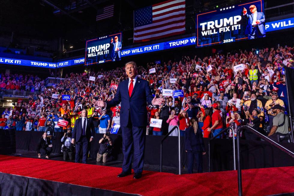 Former President Donald Trump arrives to speak as supporters give a resounding welcome during a ...