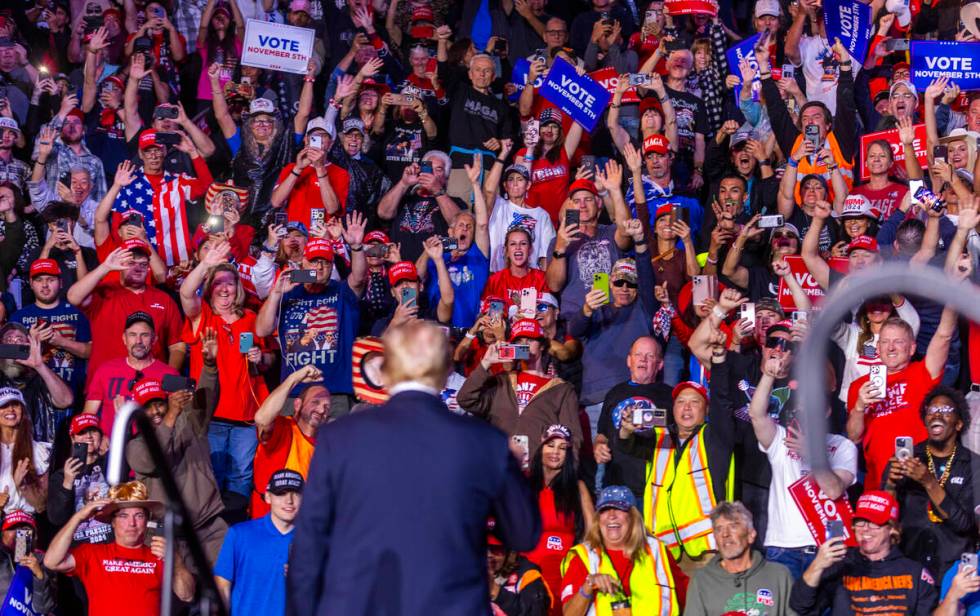 Former President Donald Trump arrives to speak as supporters give a resounding welcome during a ...