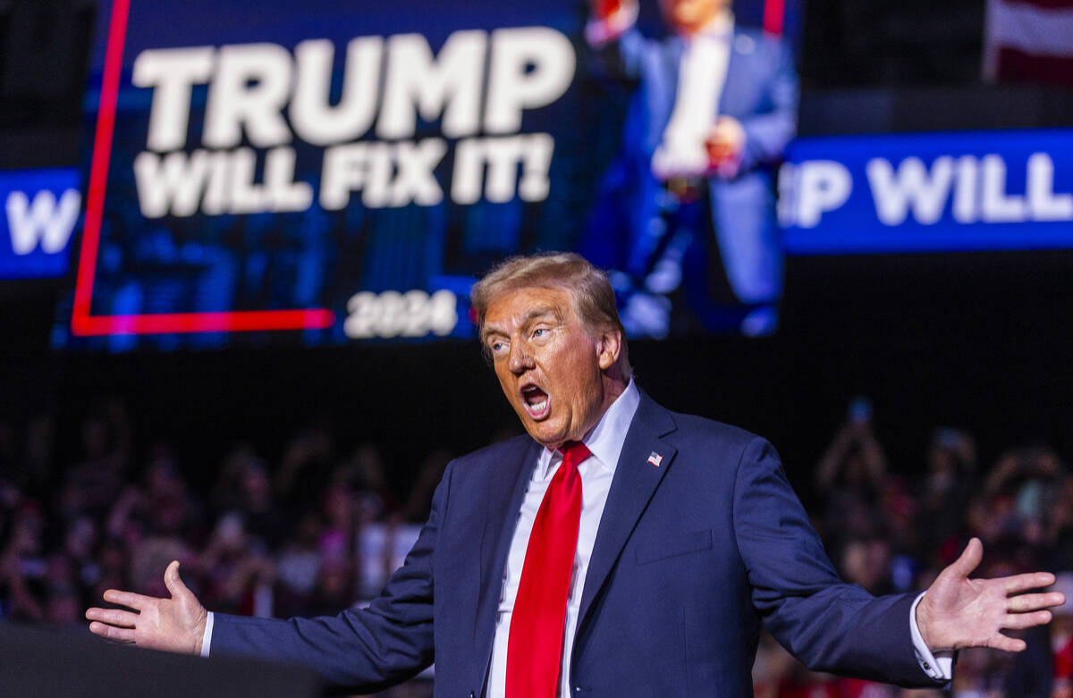 Former President Donald Trump speaks during a rally at the Lee's Family Forum on Thursday, Oct. ...