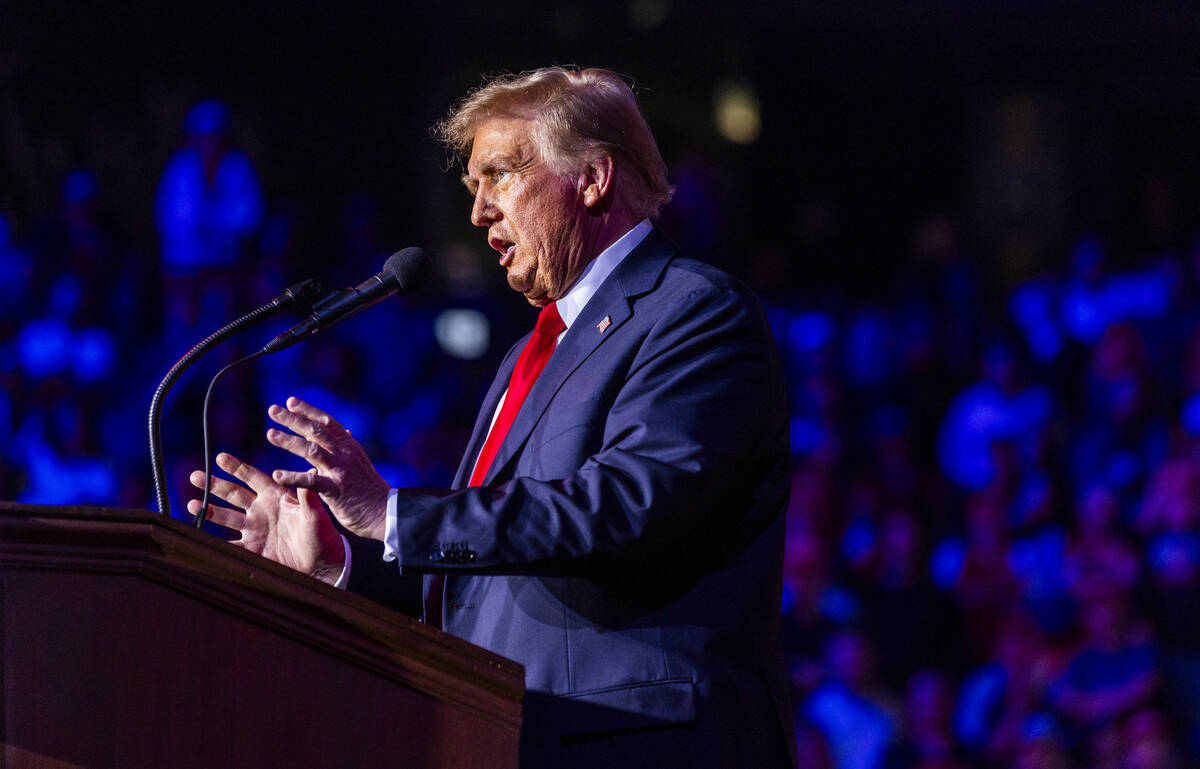 Former President Donald Trump speaks during a rally at the Lee's Family Forum on Thursday, Oct. ...