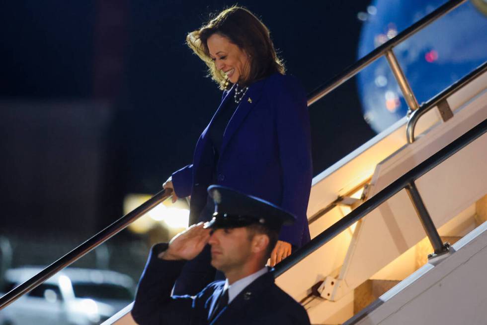 Democratic presidential nominee Vice President Kamala Harris arrives at Harry Reid Internationa ...