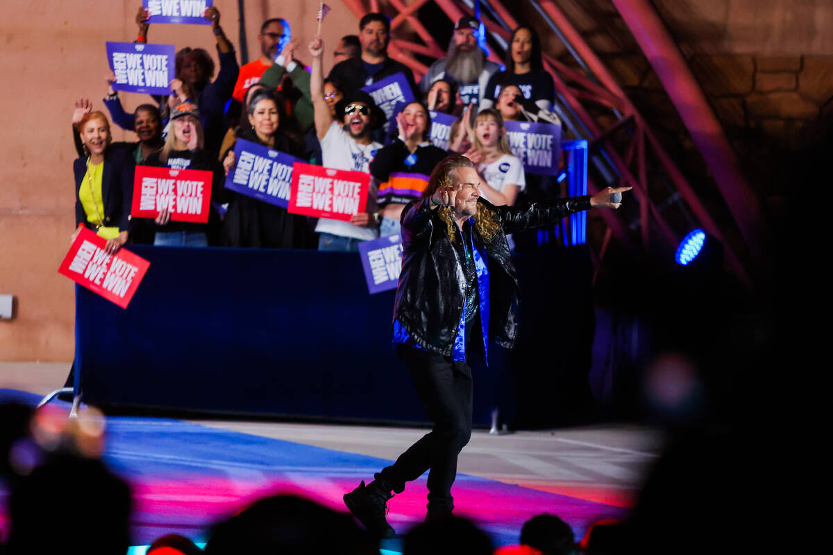 Mana, a popular Mexican pop-rock band, performs during a rally for Democratic presidential nomi ...